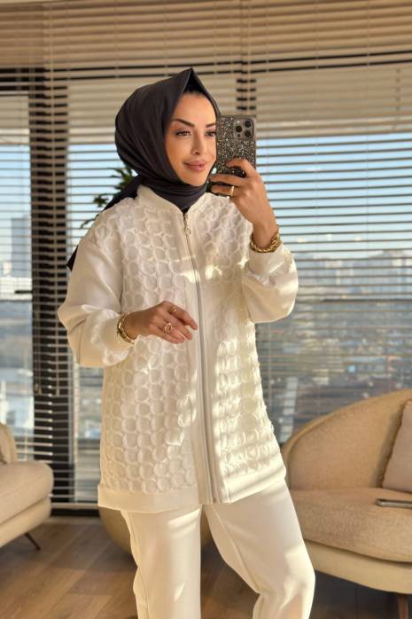 24377 Önü Oval Petek Örgülü Kap Ekru