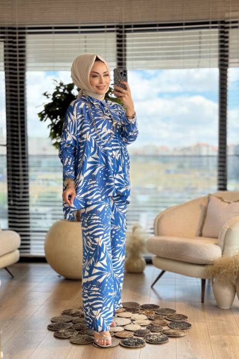 24TK333 Dal Desenli Takım Saks