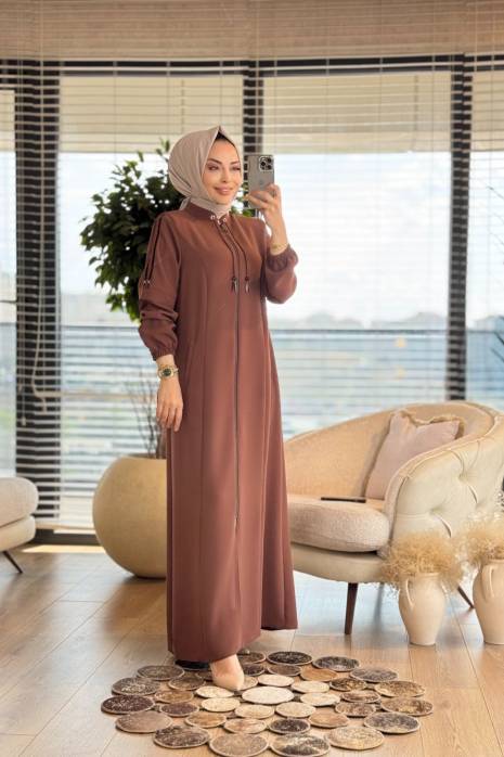 2535 Kolu Şeritli Pardesü Kahve