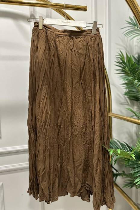 27014 Kırışık Etek Kahve