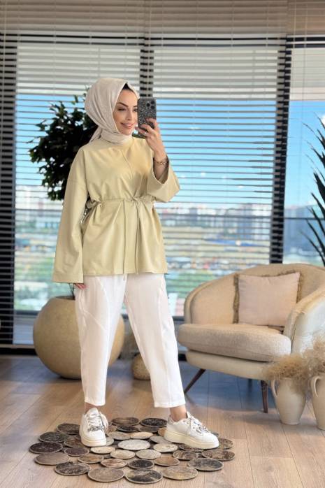 2755 Dikiş Detaylı Yırtmaçlı Sweat Yeşil