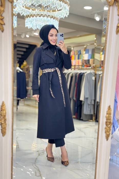 32113 Omuzu Apolet Ve Düğmeli Trenç Siyah