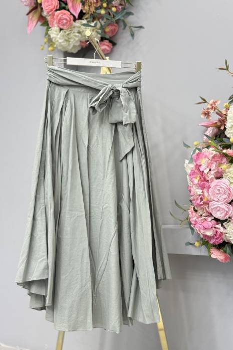 32420 Kırışık Beli Kuşaklı Etek Çağla