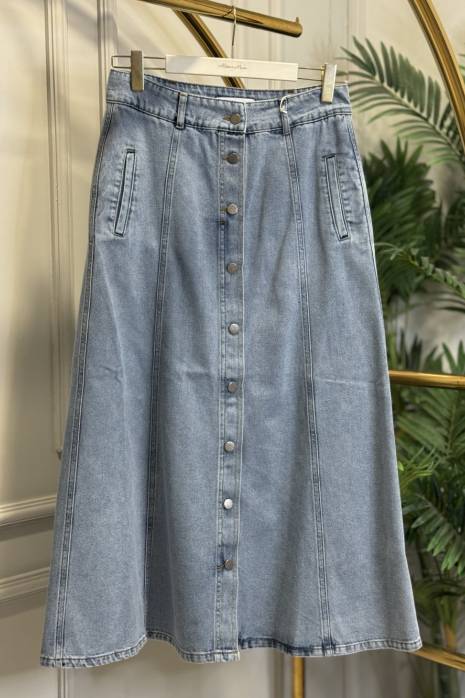 3321 Kot Önü Düğme Ve Dikişli Etek Mavi