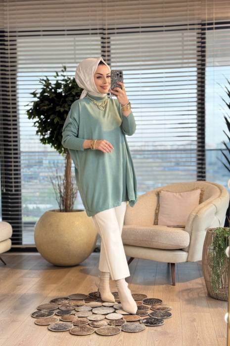 3399 Yarasa Kol Triko Tunik Mint