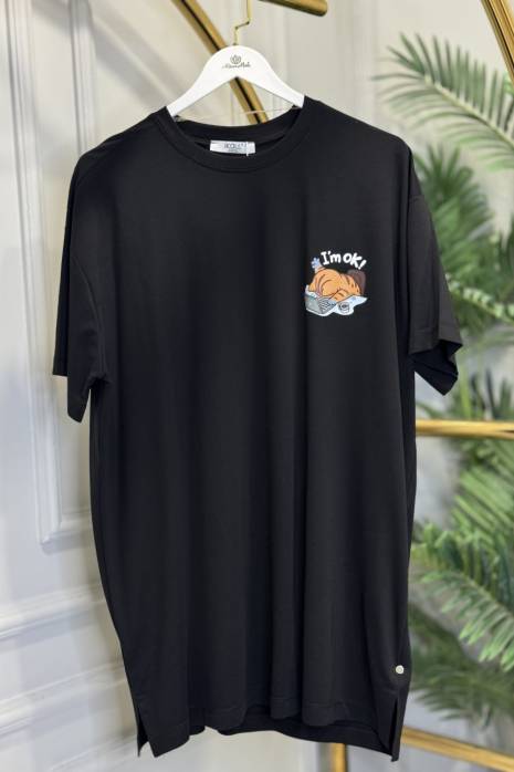 34306 Baskı Detaylı Tshirt Siyah