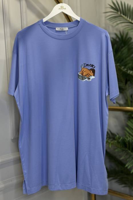 34306 Baskı Detaylı Tshirt Mavi