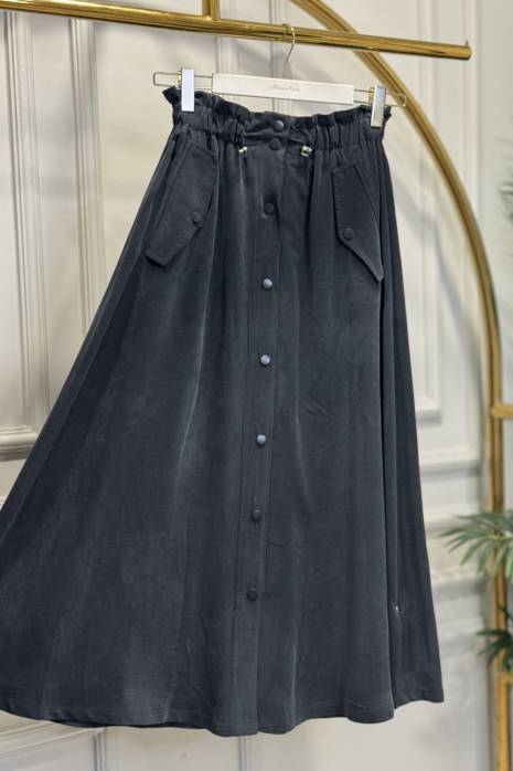 35081 Cepli Çıtçıtlı Modal Etek Siyah