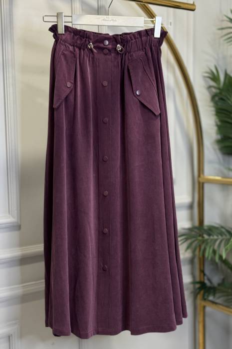 35081 Cepli Çıtçıtlı Modal Etek Bordo