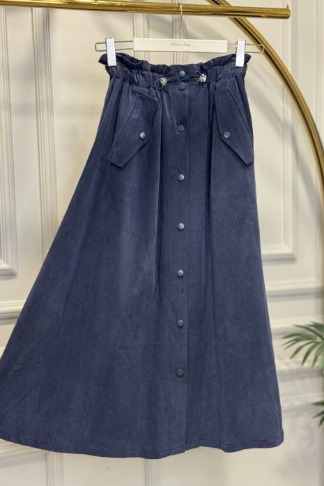 35081 Cepli Çıtçıtlı Modal Etek Lacivert