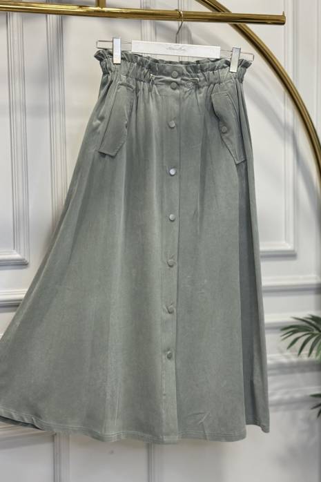 35081 Cepli Çıtçıtlı Modal Etek Haki