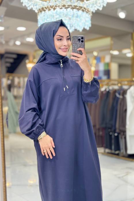 35742 Yüksek Yakalı Kesik Detaylı Elbise Antrasit