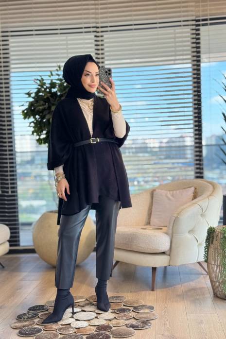 36840 Triko Kemerli Panço Siyah