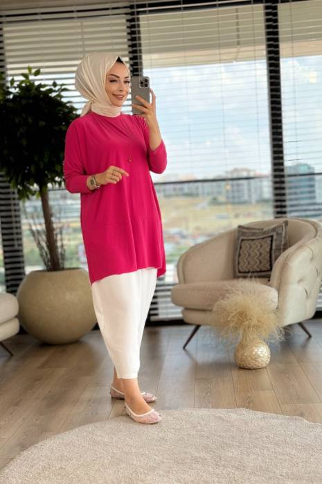4088 Zerafet Makas Tunik Fuşya