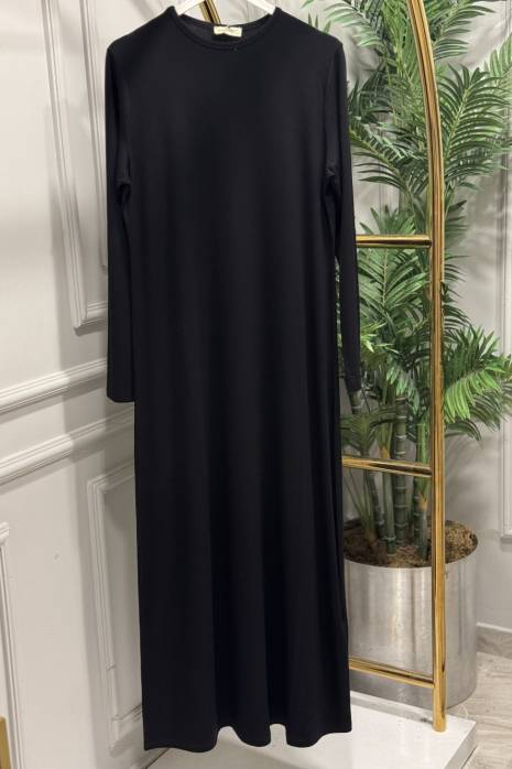 4422 Penye Uzun Kol İçlik Elbise Siyah