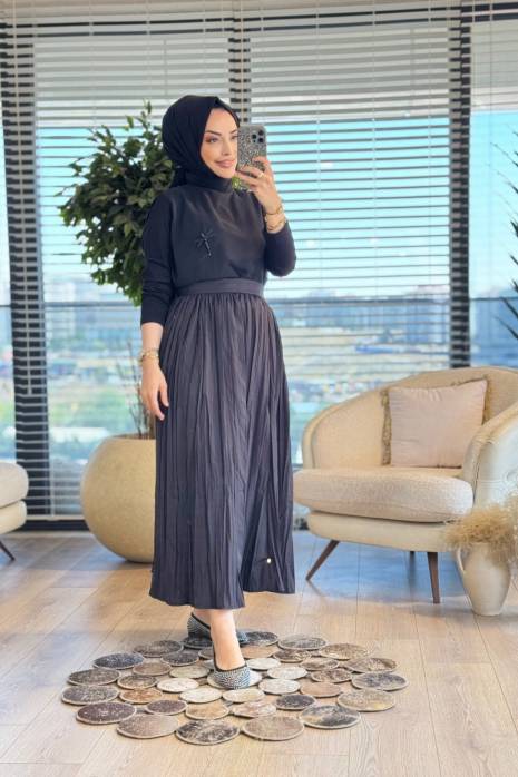 572 Kelebek Broşlu Bluz Siyah