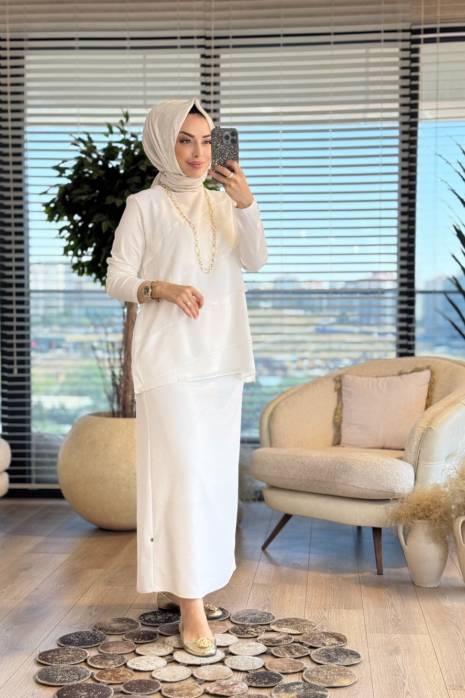 573 Önü Çapraz Şifon Katkatlı Bluz Ekru