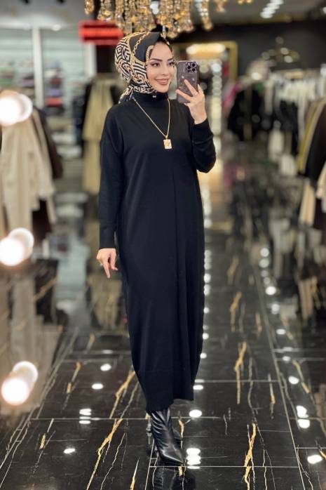 7017 Öpücük Yaka Vanezia Elbise Siyah