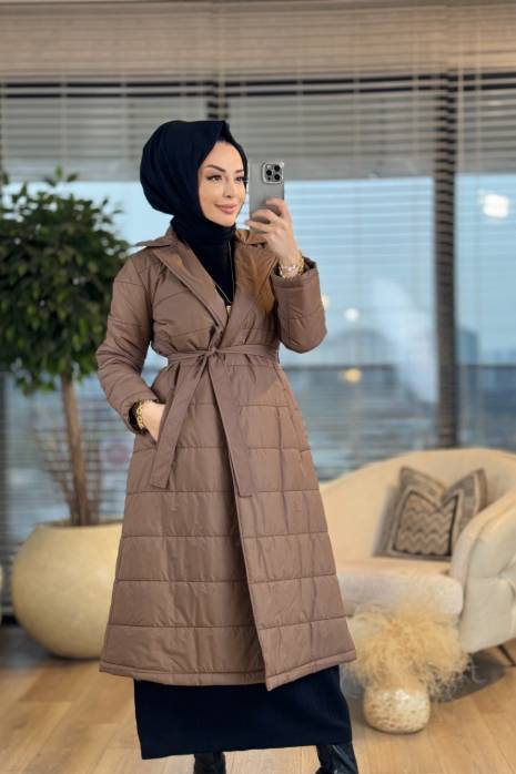 7625 Dikişli Kuşaklı Trenç Kahve