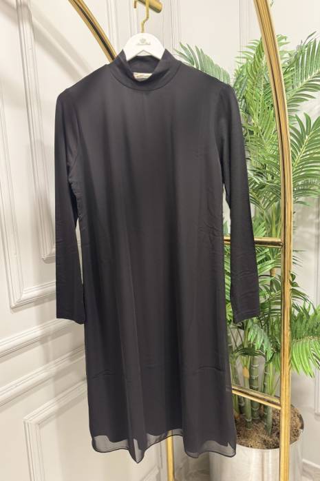 777 Önü Şifonlu Uzun Kollu Bluz Siyah