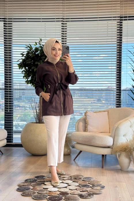 9261 Gold Halka Ve Kuşak Geçişli Kap Kahve