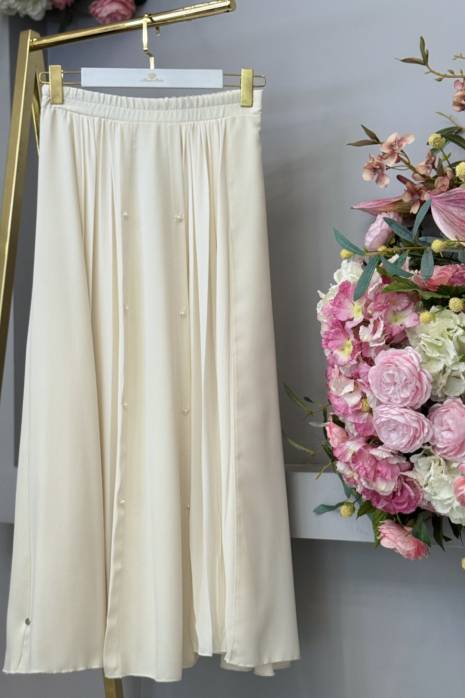 S5601 Ön Kraş Şifon Detaylı Vien Etek Krem